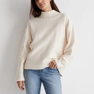 Madewell Cream Ottoman Ribbed Knit Funnel Neck Drop-Shoulder Oversize Top Size S